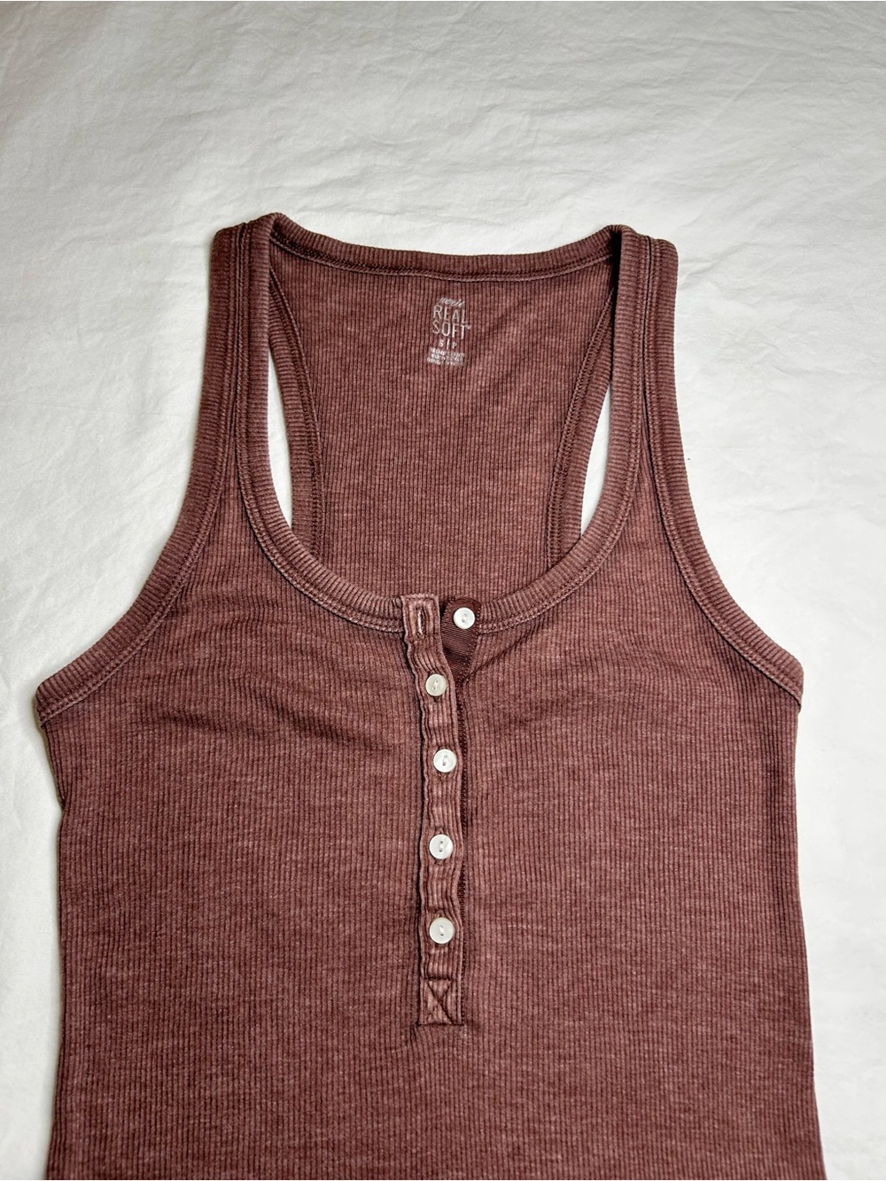 Aerie Brown Ribbed Button Front Tank Top - Picture 2 of 3